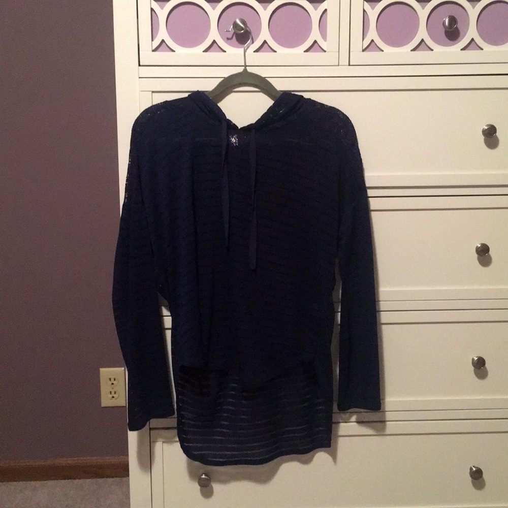 Blue long sleeve top with hood